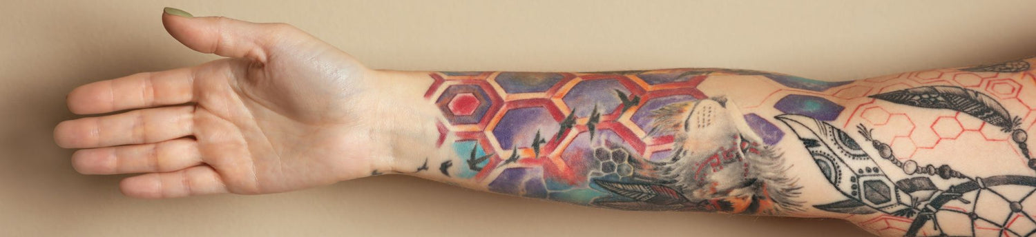 semi permanent tattoo on a man's arm
