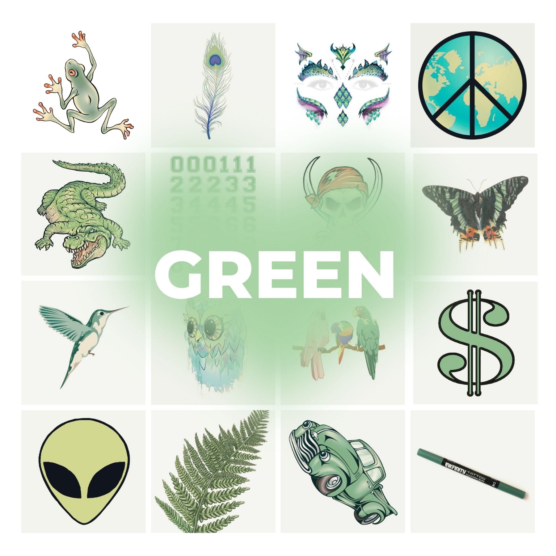 Green Temporary Tattoos