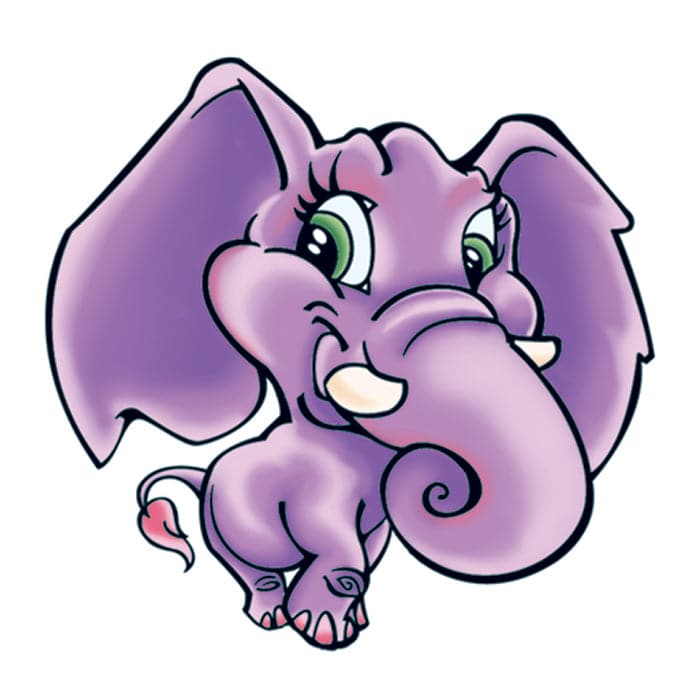 Purple Elephant Temporary Tattoo 1.5 in x 1.5 in