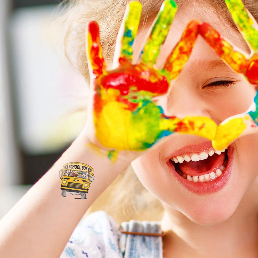 School Bus with Kids Temporary Tattoo 1.5 in x 1.5 in