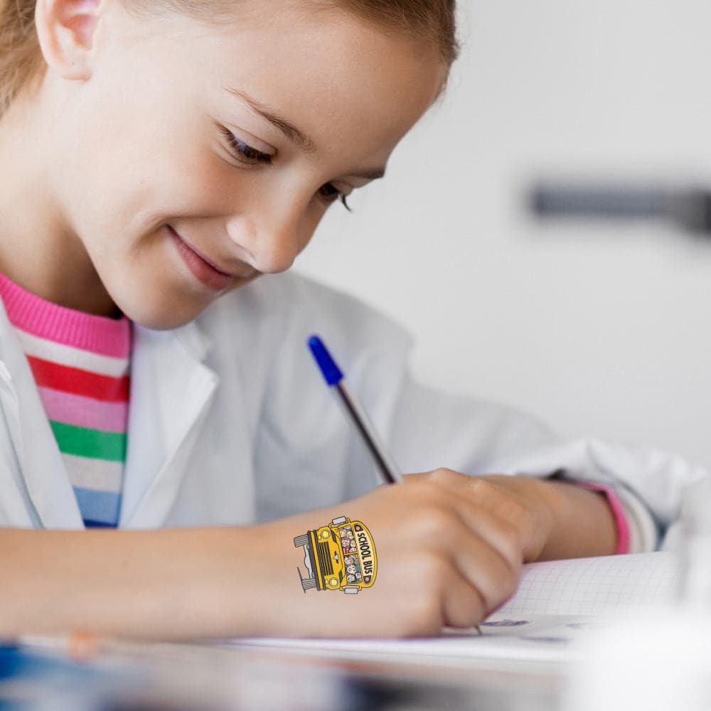 School Bus with Kids Temporary Tattoo 1.5 in x 1.5 in