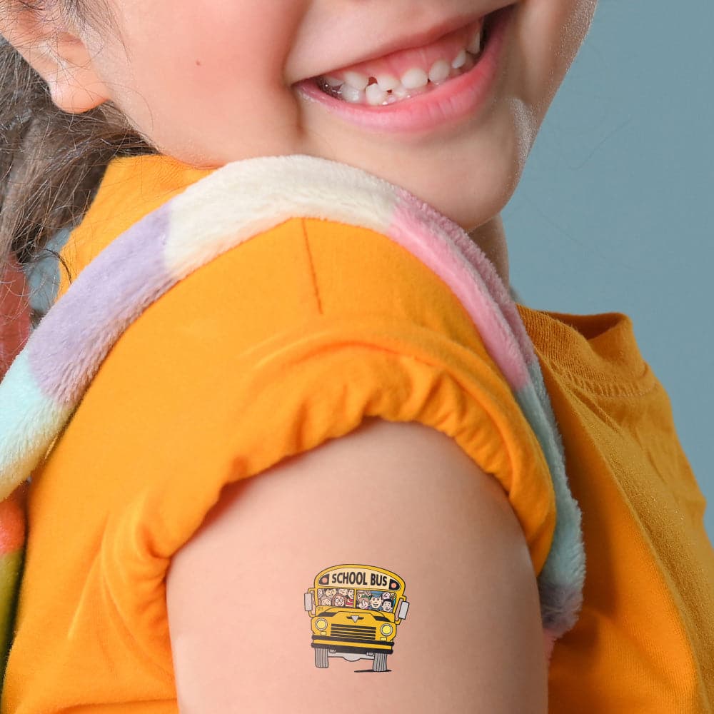 School Bus with Kids Temporary Tattoo 1.5 in x 1.5 in