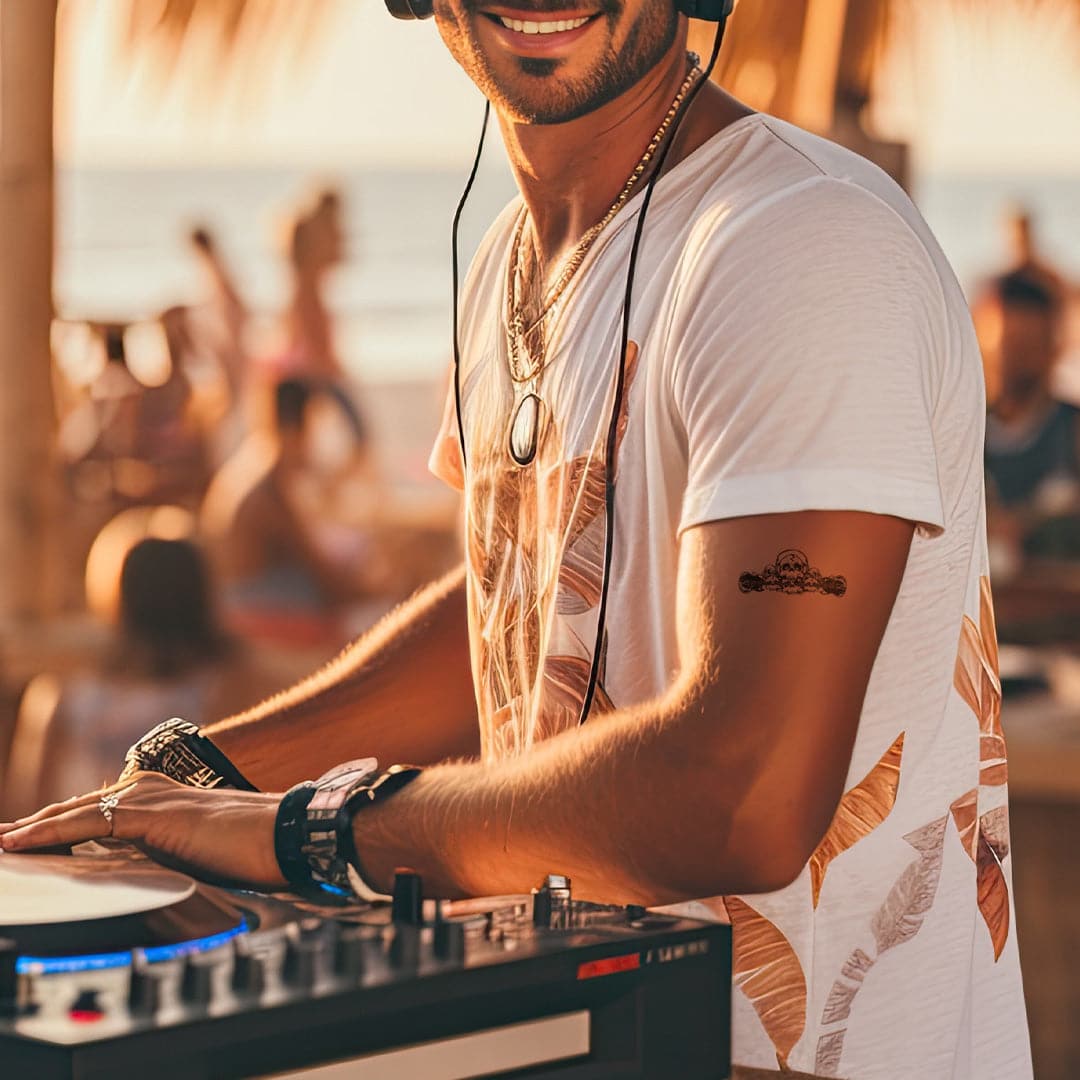 Music Skull Temporary Tattoo 1.5 in x 1.5 in