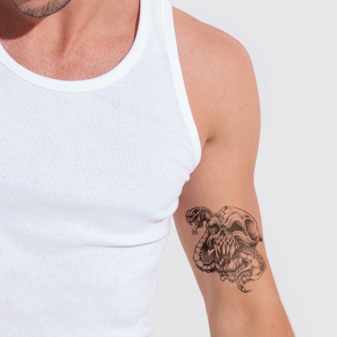 Skull with Snake Temporary Tattoo 3.5 in x 2.5 in