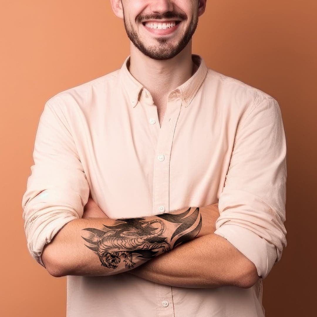 Ferocious Tiger Black & White Temporary Tattoo - Temporary Tattoos