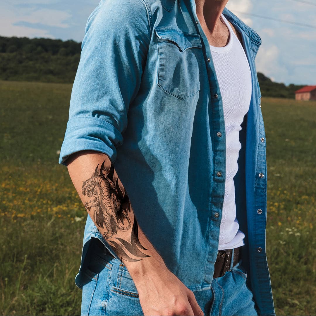 Ferocious Tiger Black & White Temporary Tattoo - Temporary Tattoos