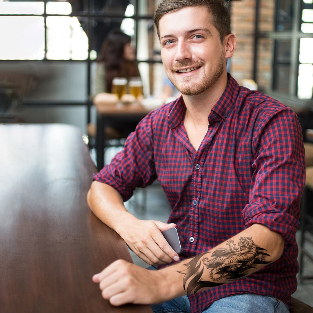 Ferocious Tiger Black & White Temporary Tattoo - Temporary Tattoos