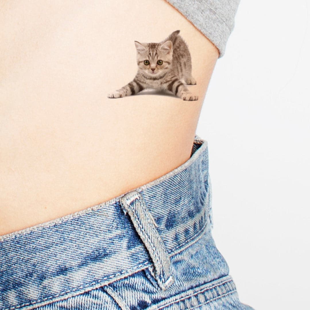 Gray Cat Temporary Tattoo 2 in x 2 in