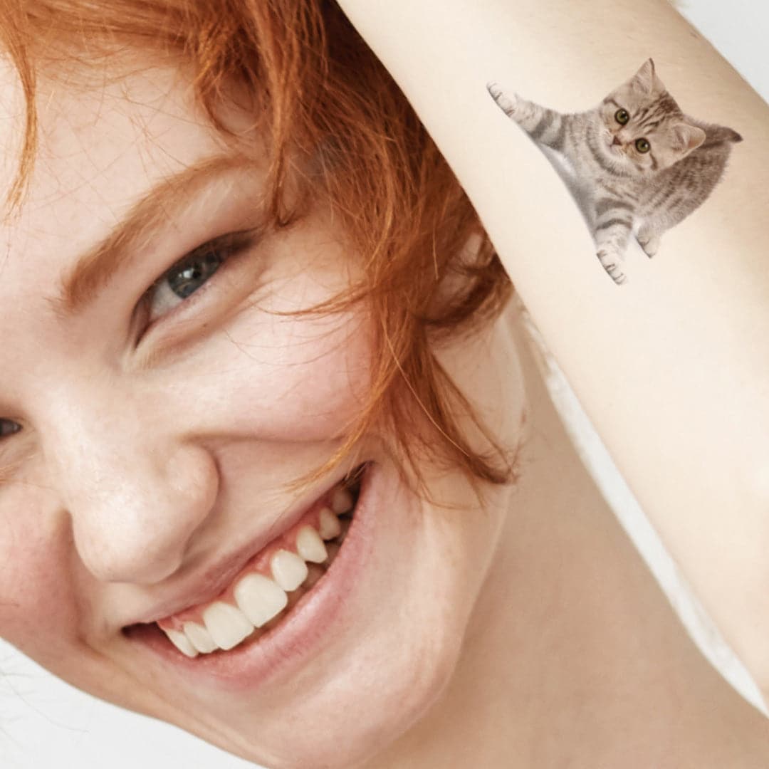 Gray Cat Temporary Tattoo 2 in x 2 in