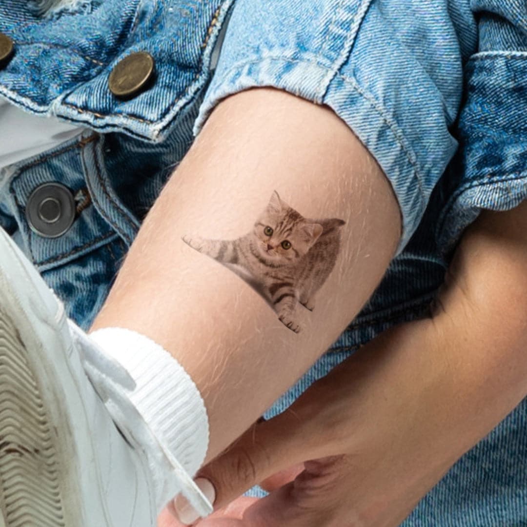 Gray Cat Temporary Tattoo 2 in x 2 in