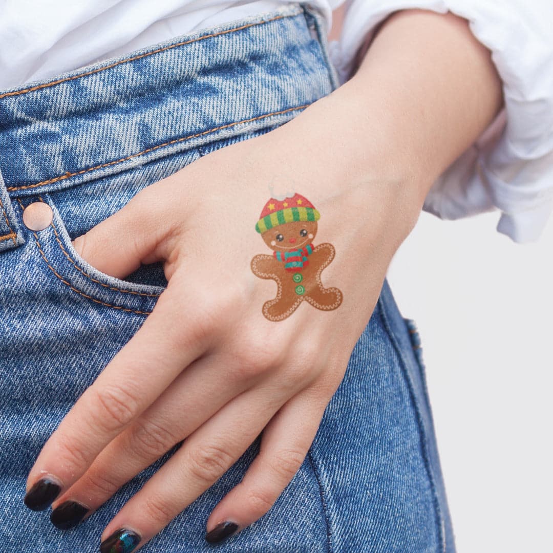 Holiday Gingerbread Man Temporary Tattoo 2 in x 2 in