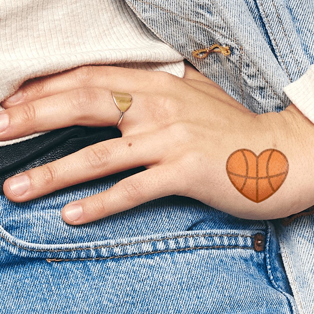 Basketball Heart Temporary Tattoo 2 in x 2 in