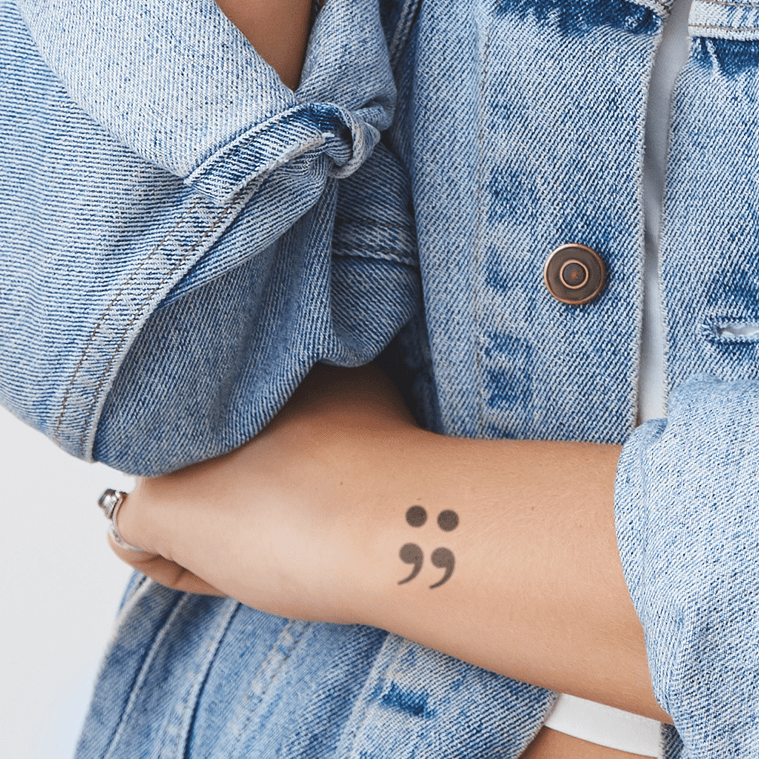 Semicolon Temporary Tattoo 2 in x 1.5 in