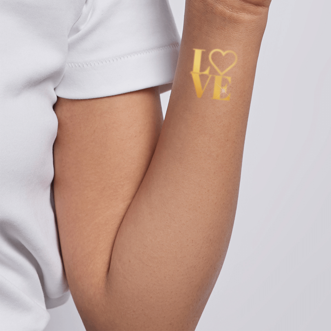Metallic Love Heart Temporary Tattoo 2 in x 2 in