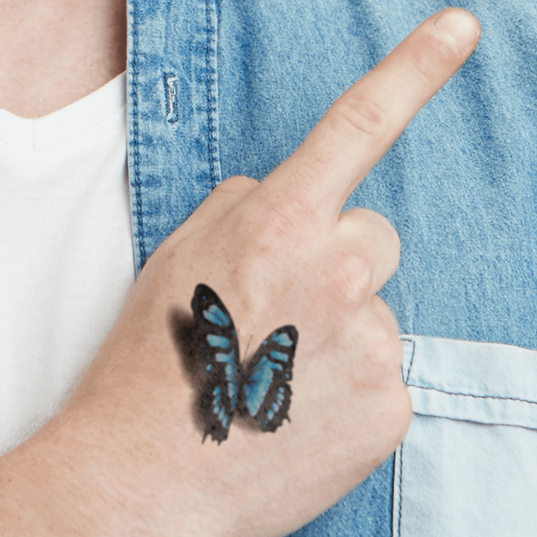 Black and Blue 3D Butterfly Temporary Tattoo 3 in x 3 in