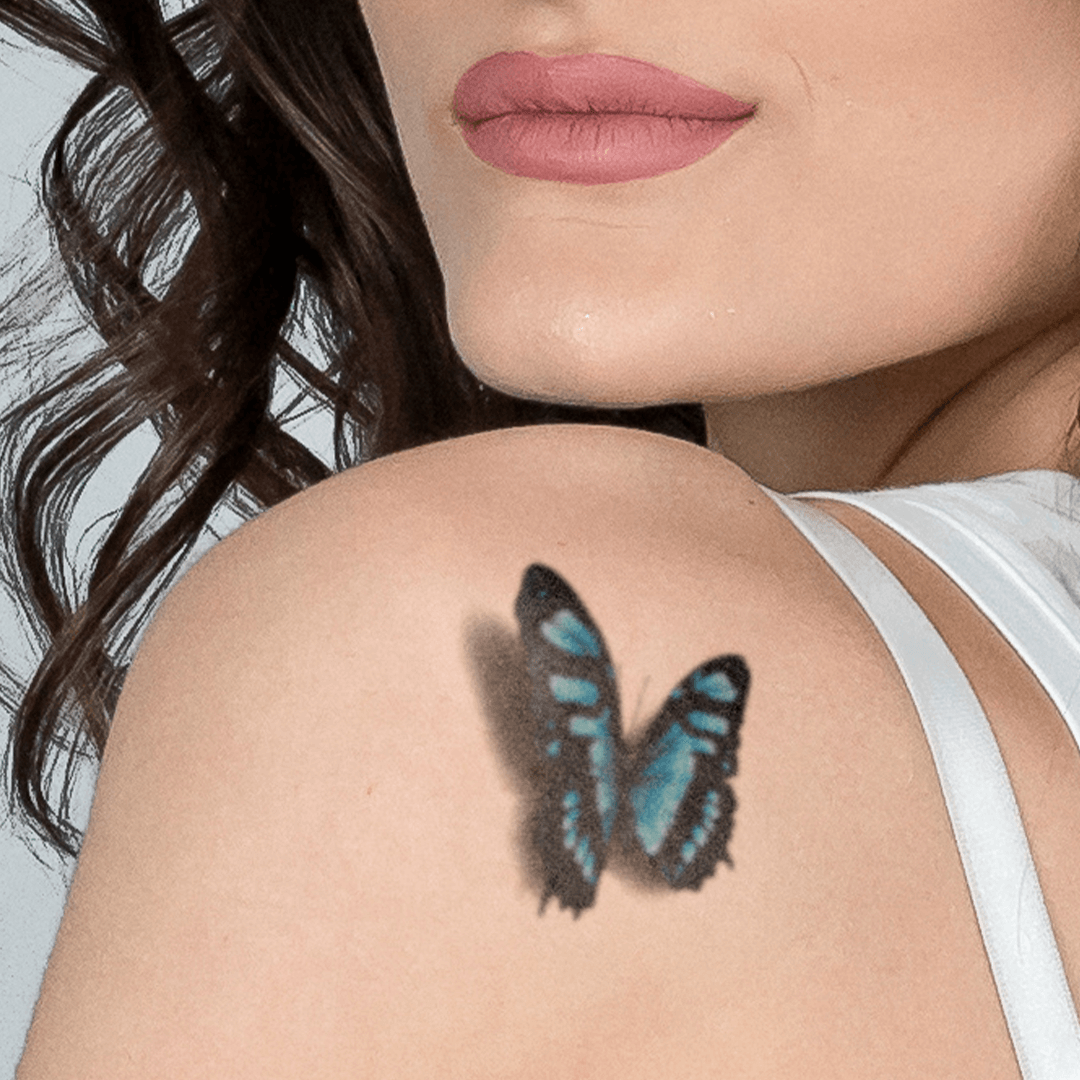 Black and Blue 3D Butterfly Temporary Tattoo 3 in x 3 in