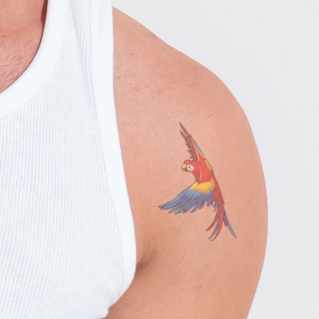 Flying Macaw Temporary Tattoo 2 in x 2 in