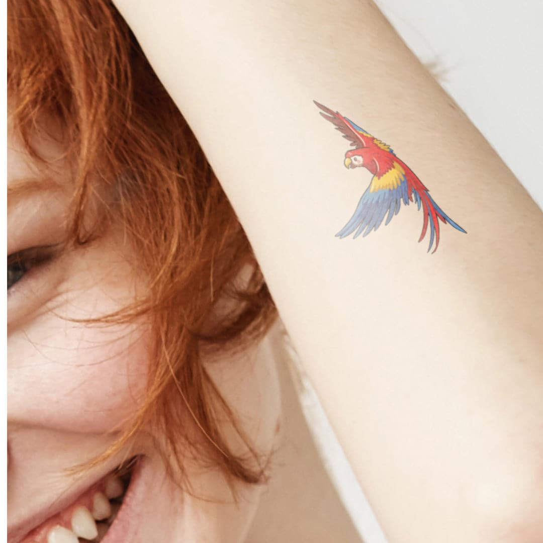 Flying Macaw Temporary Tattoo 2 in x 2 in