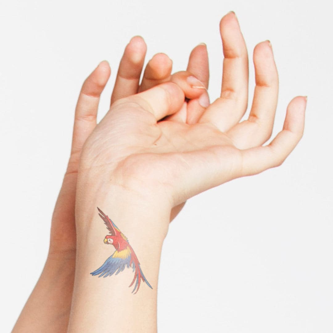Flying Macaw Temporary Tattoo 2 in x 2 in