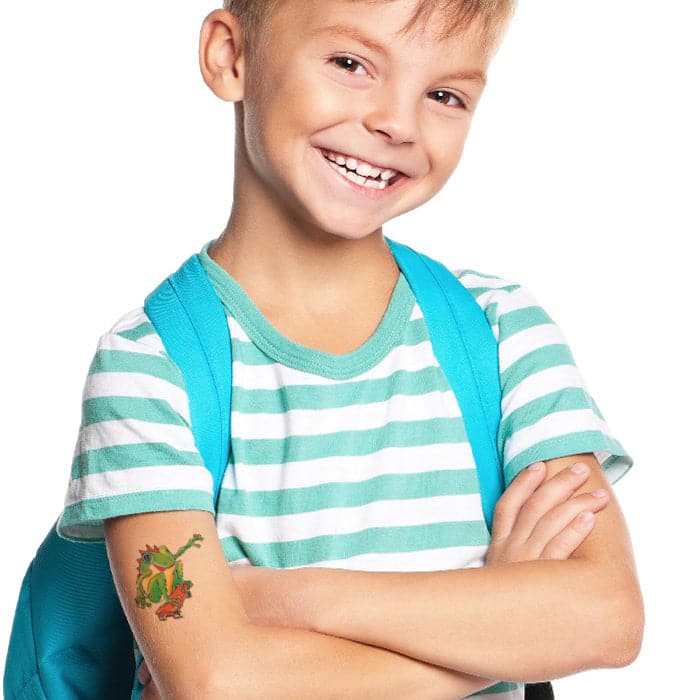 Skateboarding Frog Temporary Tattoo 2 in x 2 in