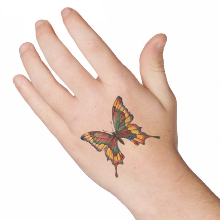 Detailed Stained Glass Butterfly Temporary Tattoo 2 in x 2 in
