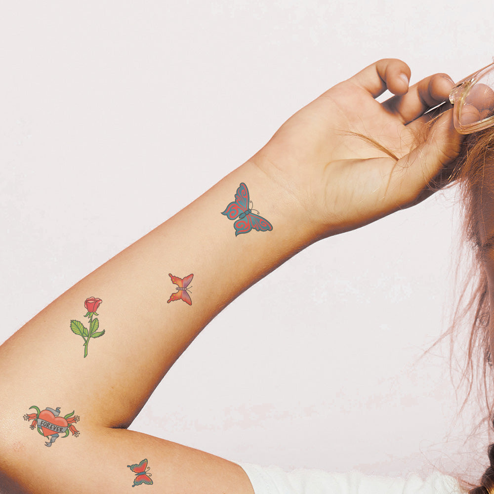 Springtime Romance Set of Temporary Tattoos 6 in x 4.5 in