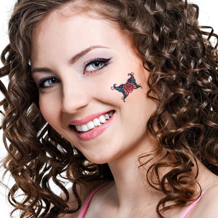 Rose with Tribal Wings Temporary Tattoo 2 in x 2 in