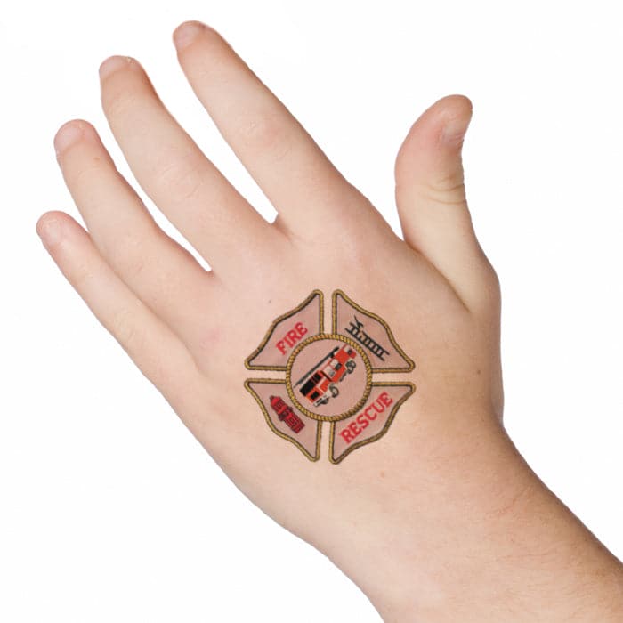 Fire Rescue Patch Temporary Tattoo 2 in x 2 in