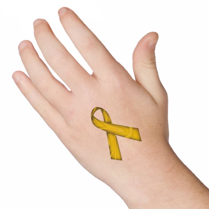 Swirl Yellow Ribbon Temporary Tattoo 2 in x 1.5 in