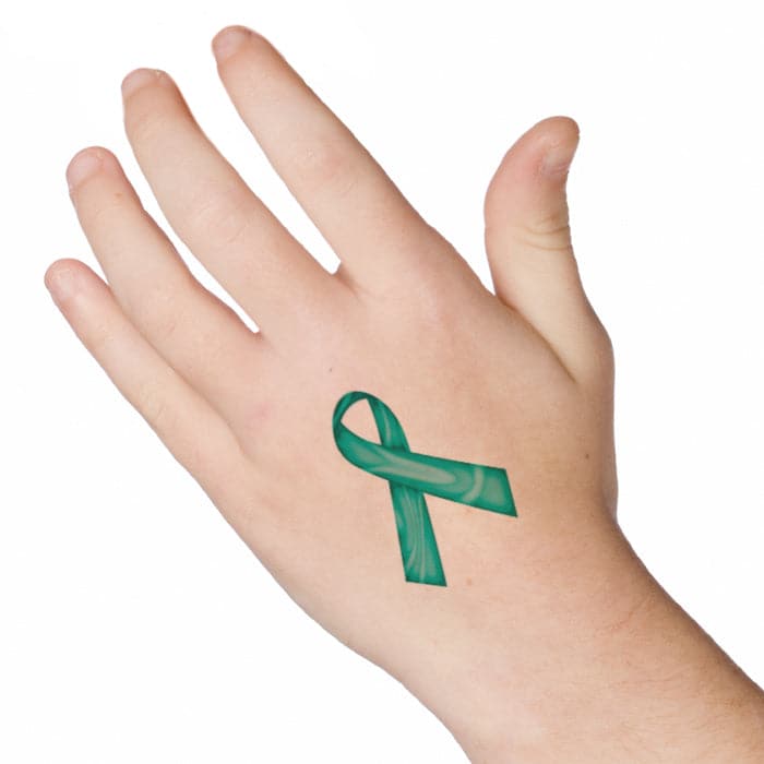 Swirl Teal Awareness Ribbon Temporary Tattoo 2 in x 1.5 in