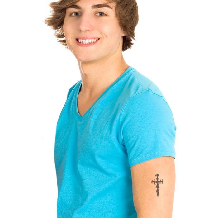 Gray Tribal Cross Temporary Tattoo 2.5 in x 1.5 in