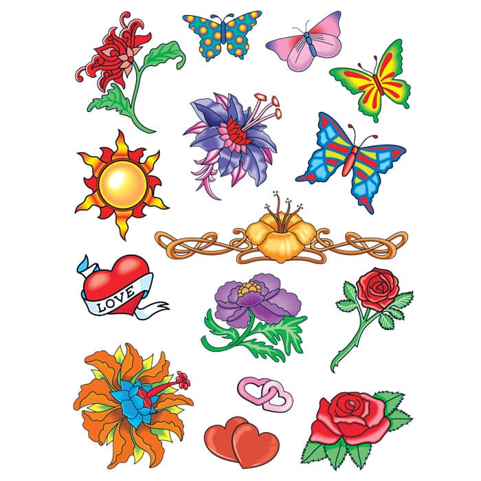 Summer Loving Set of Temporary Tattoos 6 in x 4.5 in