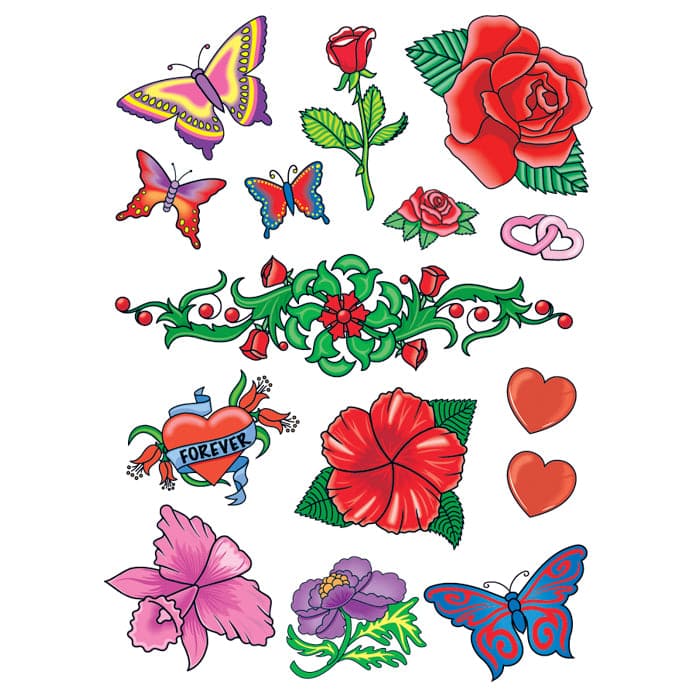 Springtime Romance Set of Temporary Tattoos 6 in x 4.5 in