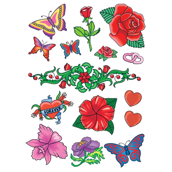 Springtime Romance Set of Temporary Tattoos 6 in x 4.5 in