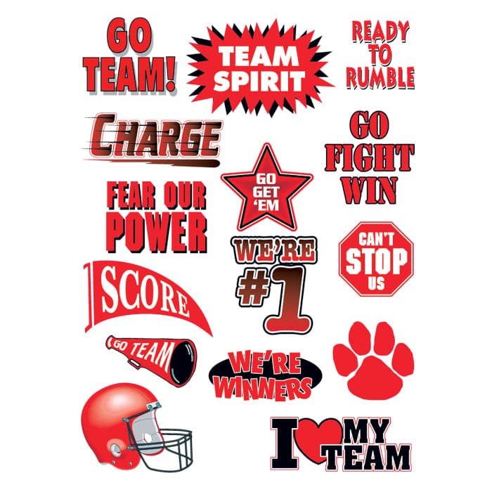 Go Team Red Set of Sports Temporary Tattoo 6 in x 4.5 in