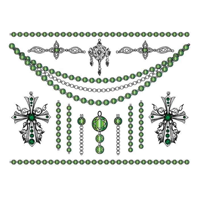 Jade Crosses Temporary Tattoo Jewelry Set 6 in x 4.5 in