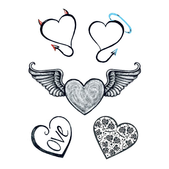 Fashion: Modern Hearts Temporary Tattoo Set 6 in x 4.5 in