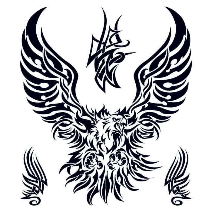 Large Tribal Eagle Temporary Tattoo Set 8 in x 7.5 in