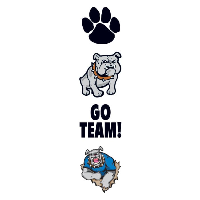 Bulldog Team Mascot Temporary Tattoo Set 3.5 in x 1.5 in