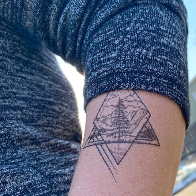 Tree Mountain Diamond Nature Scene Temporary Tattoo