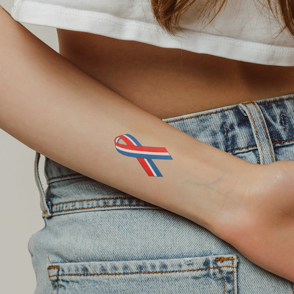American Flag Cause Ribbon Temporary Tattoo 2 in x 2 in