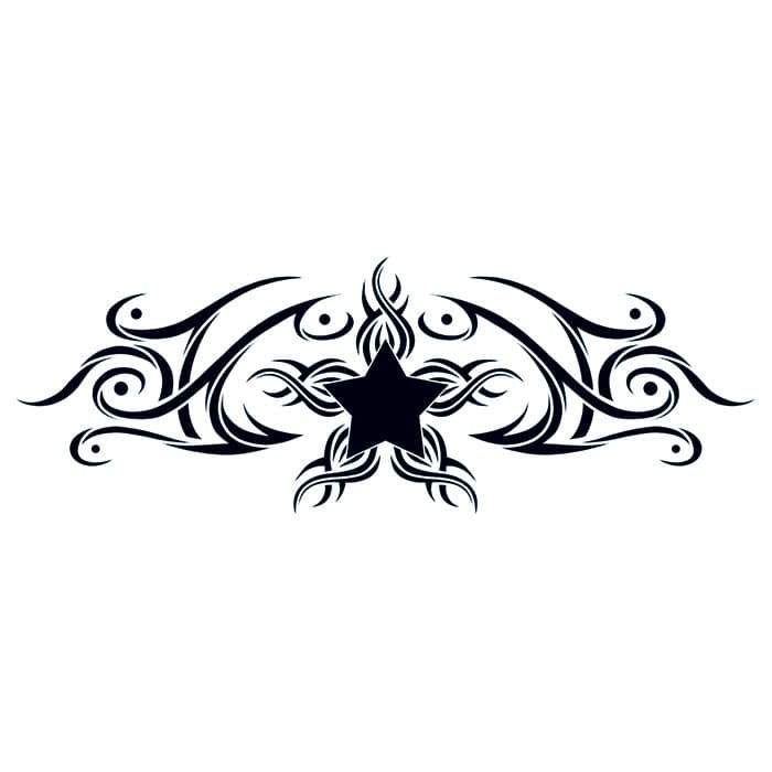 Tribal Star Design Lower Back Temporary Tattoo 6 in x 3 in