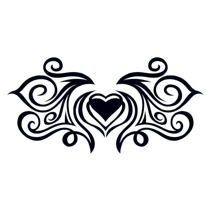 Tribal Heartstrings Lower Back Temporary Tattoo 6 in x 3 in