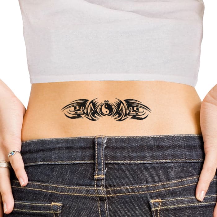 Tribal Duality Lower Back Temporary Tattoo 2 in x 6 in