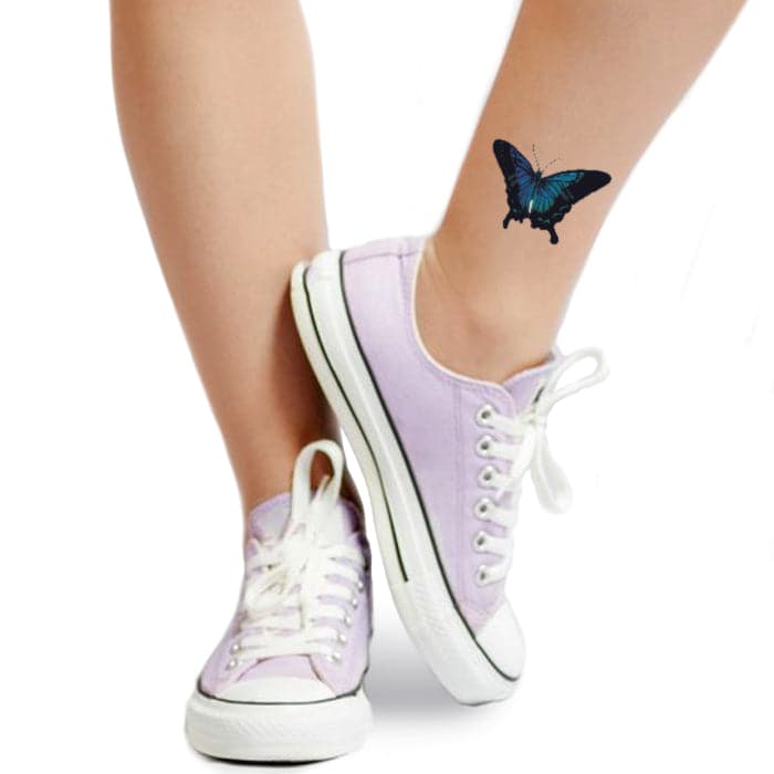 Sketched Blue Butterfly Temporary Tattoo 3.5 in x 2.5 in