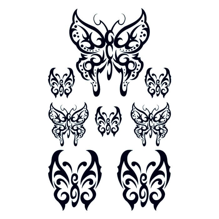 Set of Tribal Butterfly Temporary Tattoos 3.5 in x 2.5 in