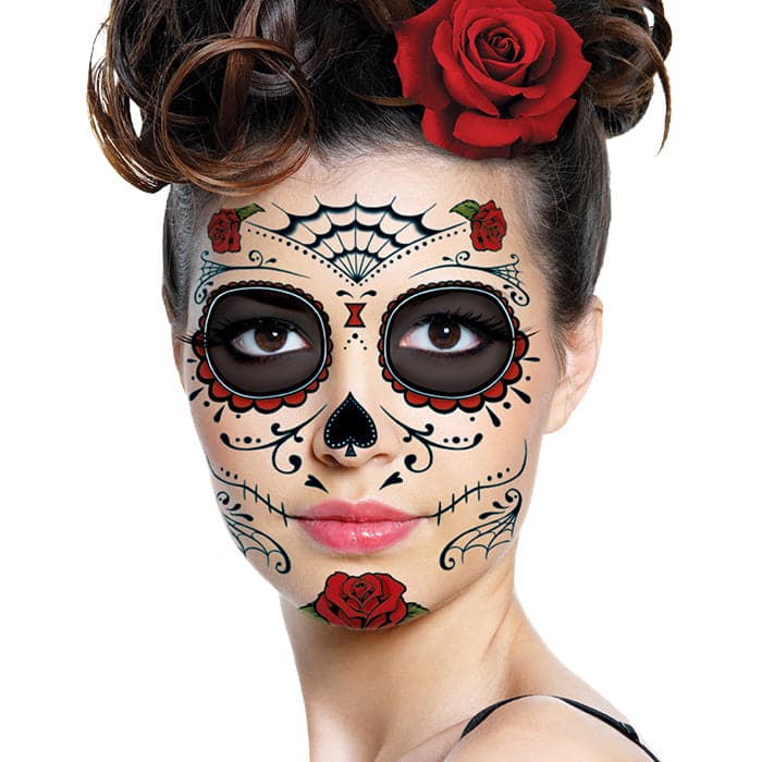 Day of the Dead: Roses Face Temporary Tattoo 5 in x 6 in