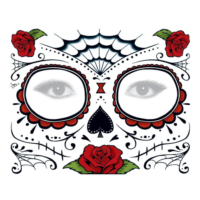 Day of the Dead: Roses Face Temporary Tattoo 5 in x 6 in