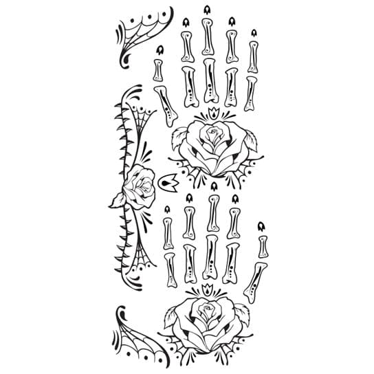 Day of the Dead Skeleton Hand Temporary Tattoo 4 in x 8.5 in