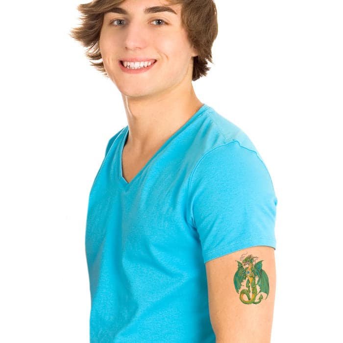 Smokin' Green Dragon Temporary Tattoo 3.5 in x 2.5 in